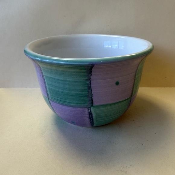 Sunnyside Pottery Barn Green & Purple Checker Italian Ceramic Coupe Cereal Bowl - Picture 1 of 8